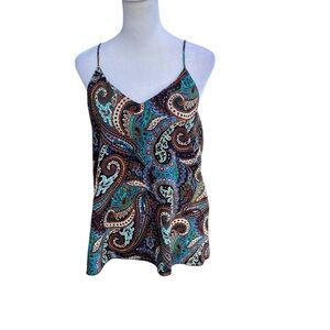 Newbury Kustom Women’s Paisley Teal Brown‎ String Racerback Satin Halter Top M